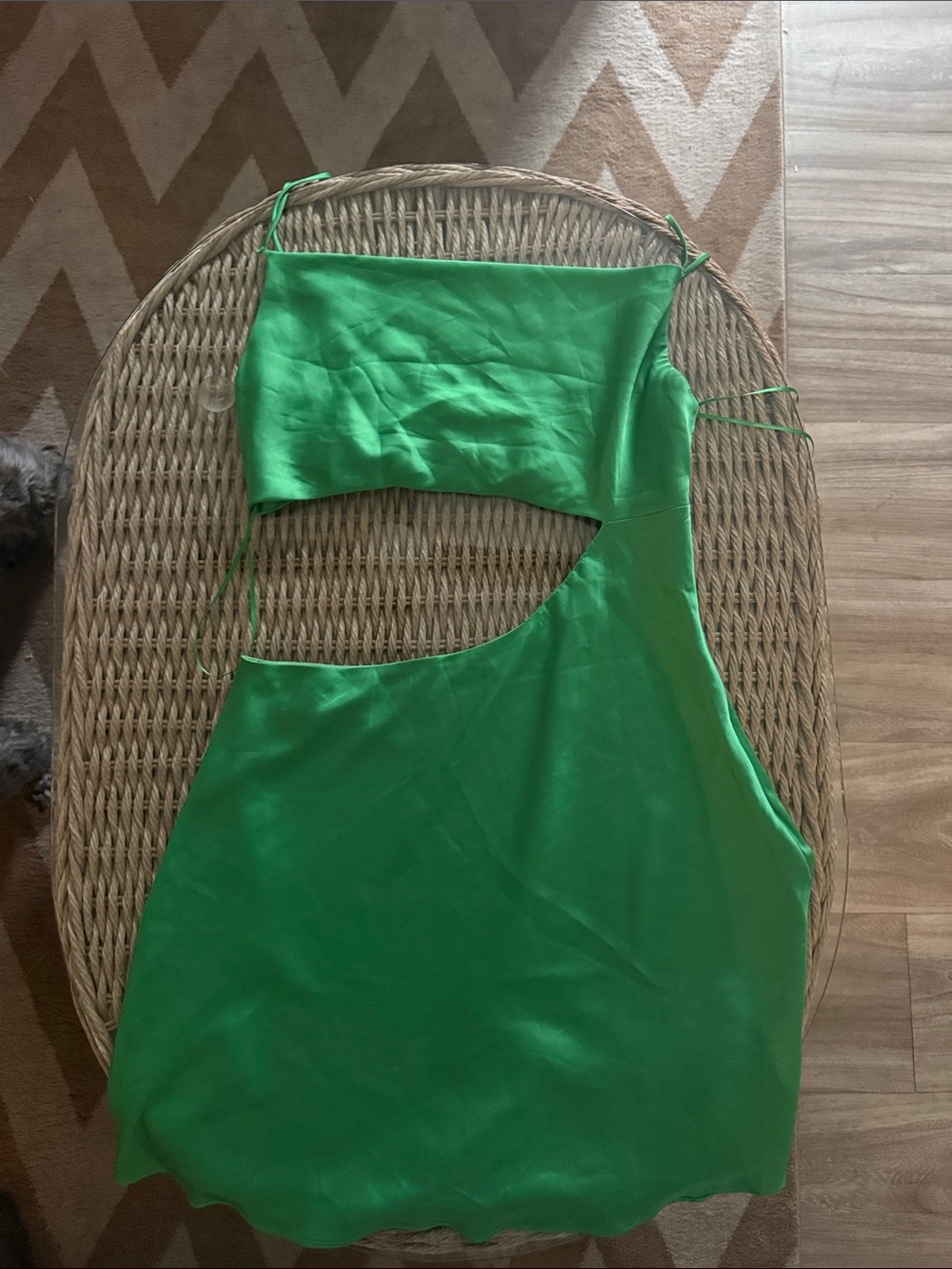 Cotton Candy One-Shoulder Cutout Dress in Bright Green